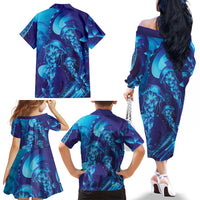 Purple Paradise Polynesia Jellyfish Family Matching Off The Shoulder Long Sleeve Dress and Hawaiian Shirt Plumeria Polynesian Tattoo Glowing Vibes LT14 - Polynesian Pride