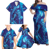 Purple Paradise Polynesia Jellyfish Family Matching Off Shoulder Maxi Dress and Hawaiian Shirt Plumeria Polynesian Tattoo Glowing Vibes LT14 - Polynesian Pride