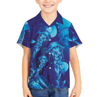 Purple Paradise Polynesia Jellyfish Family Matching Off Shoulder Maxi Dress and Hawaiian Shirt Plumeria Polynesian Tattoo Glowing Vibes LT14 Son's Shirt Purple - Polynesian Pride