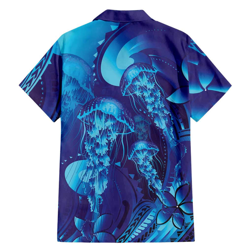 Purple Paradise Polynesia Jellyfish Family Matching Off Shoulder Short Dress and Hawaiian Shirt Plumeria Polynesian Tattoo Glowing Vibes LT14 - Polynesian Pride