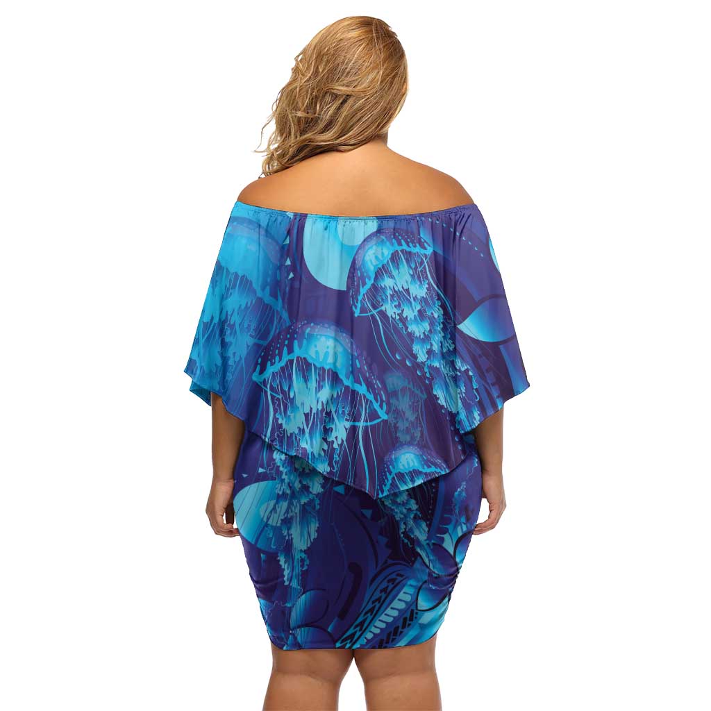 Purple Paradise Polynesia Jellyfish Family Matching Off Shoulder Short Dress and Hawaiian Shirt Plumeria Polynesian Tattoo Glowing Vibes LT14 - Polynesian Pride
