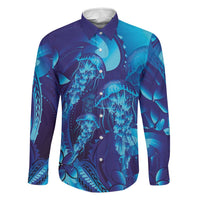 Purple Paradise Polynesia Jellyfish Family Matching Puletasi and Hawaiian Shirt Plumeria Polynesian Tattoo Glowing Vibes LT14 Dad's Shirt - Long Sleeve Purple - Polynesian Pride