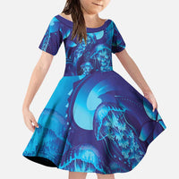Purple Paradise Polynesia Jellyfish Family Matching Summer Maxi Dress and Hawaiian Shirt Plumeria Polynesian Tattoo Glowing Vibes LT14 Daughter's Dress Purple - Polynesian Pride