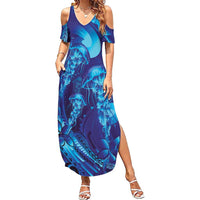 Purple Paradise Polynesia Jellyfish Family Matching Summer Maxi Dress and Hawaiian Shirt Plumeria Polynesian Tattoo Glowing Vibes LT14 Mom's Dress Purple - Polynesian Pride