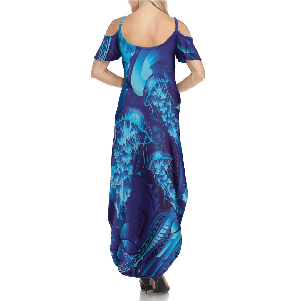 Purple Paradise Polynesia Jellyfish Family Matching Summer Maxi Dress and Hawaiian Shirt Plumeria Polynesian Tattoo Glowing Vibes LT14 - Polynesian Pride