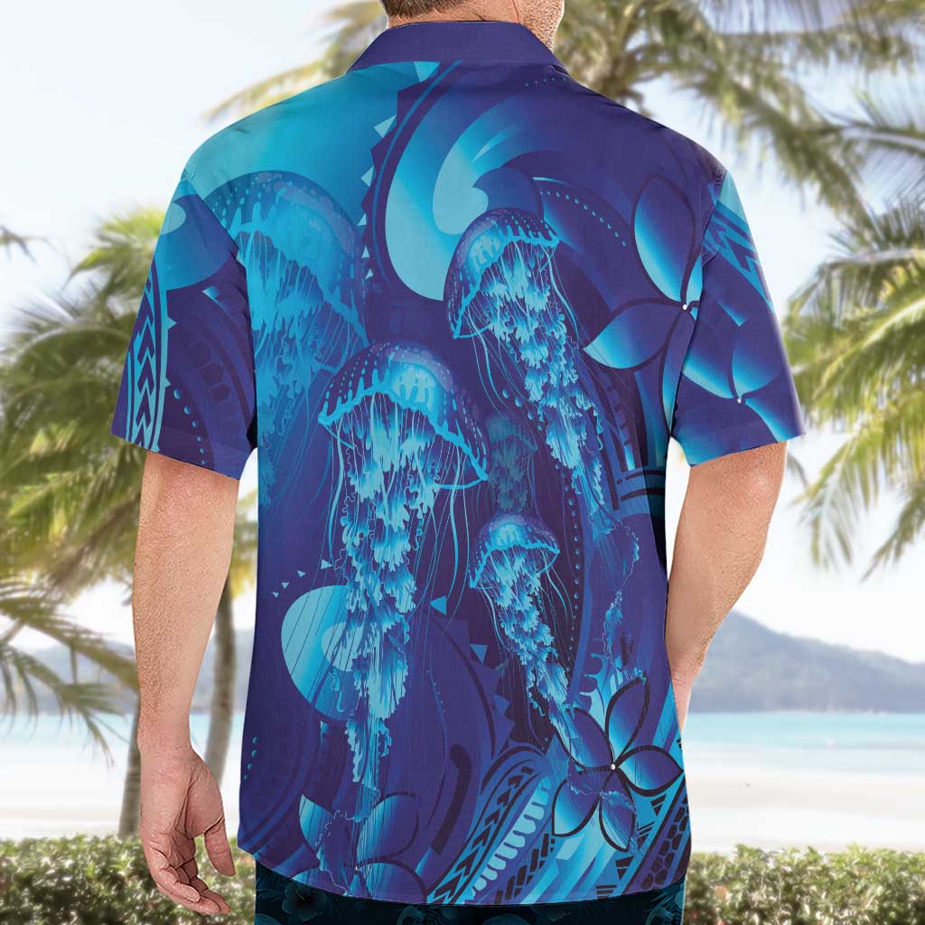 Purple Paradise Polynesia Jellyfish Hawaiian Shirt Plumeria Polynesian Tattoo Glowing Vibes