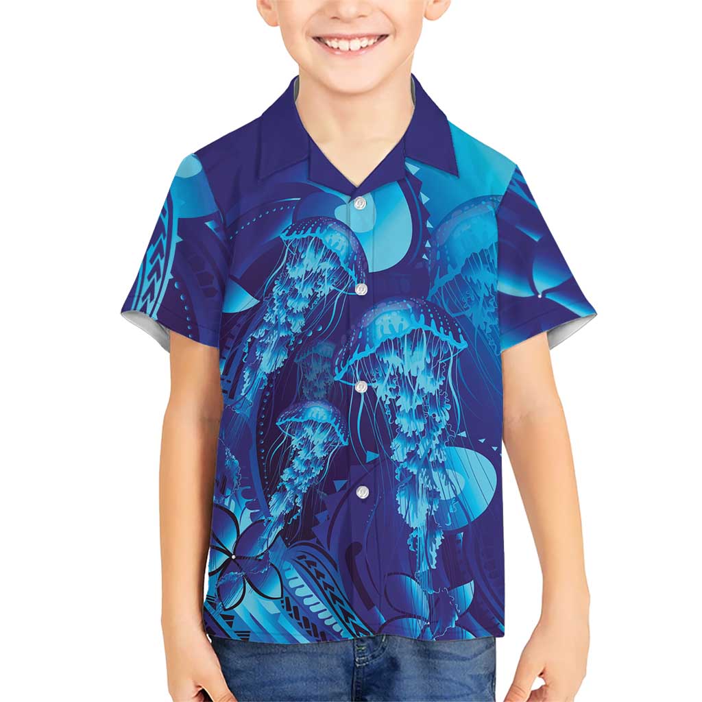 Purple Paradise Polynesia Jellyfish Hawaiian Shirt Plumeria Polynesian Tattoo Glowing Vibes