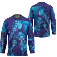 Purple Paradise Polynesia Jellyfish Hockey Jersey Plumeria Polynesian Tattoo Glowing Vibes