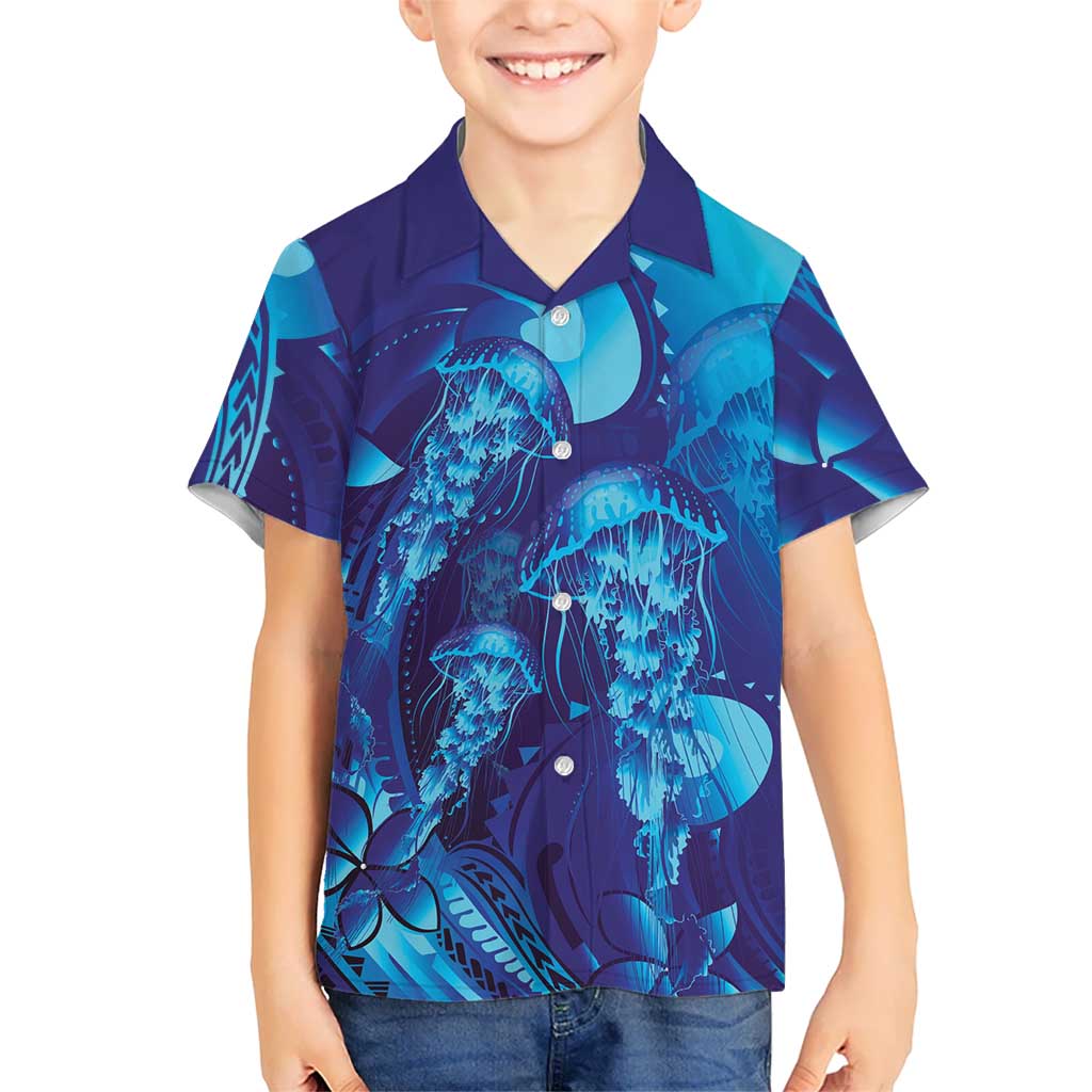 Purple Paradise Polynesia Jellyfish Kid Hawaiian Shirt Plumeria Polynesian Tattoo Glowing Vibes LT14 Kid Purple - Polynesian Pride
