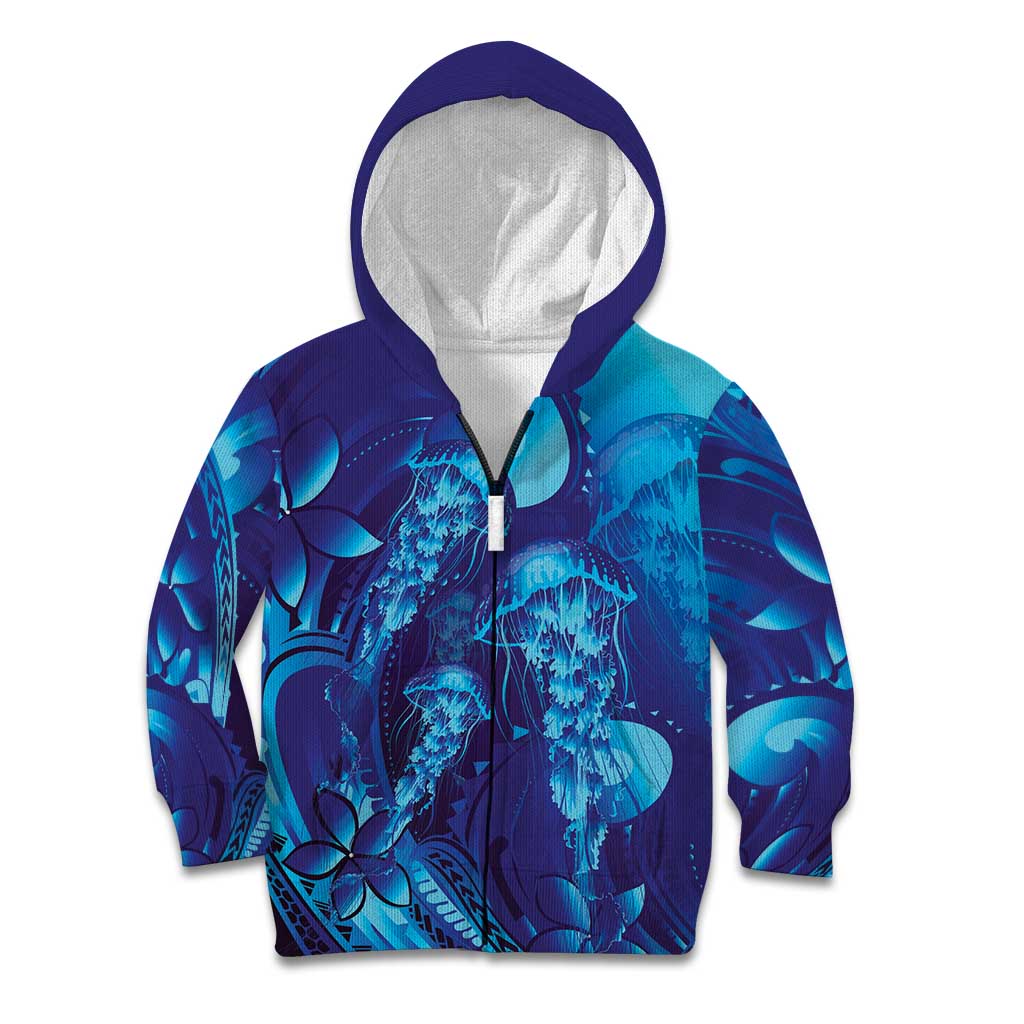 Purple Paradise Polynesia Jellyfish Kid Hoodie Plumeria Polynesian Tattoo Glowing Vibes