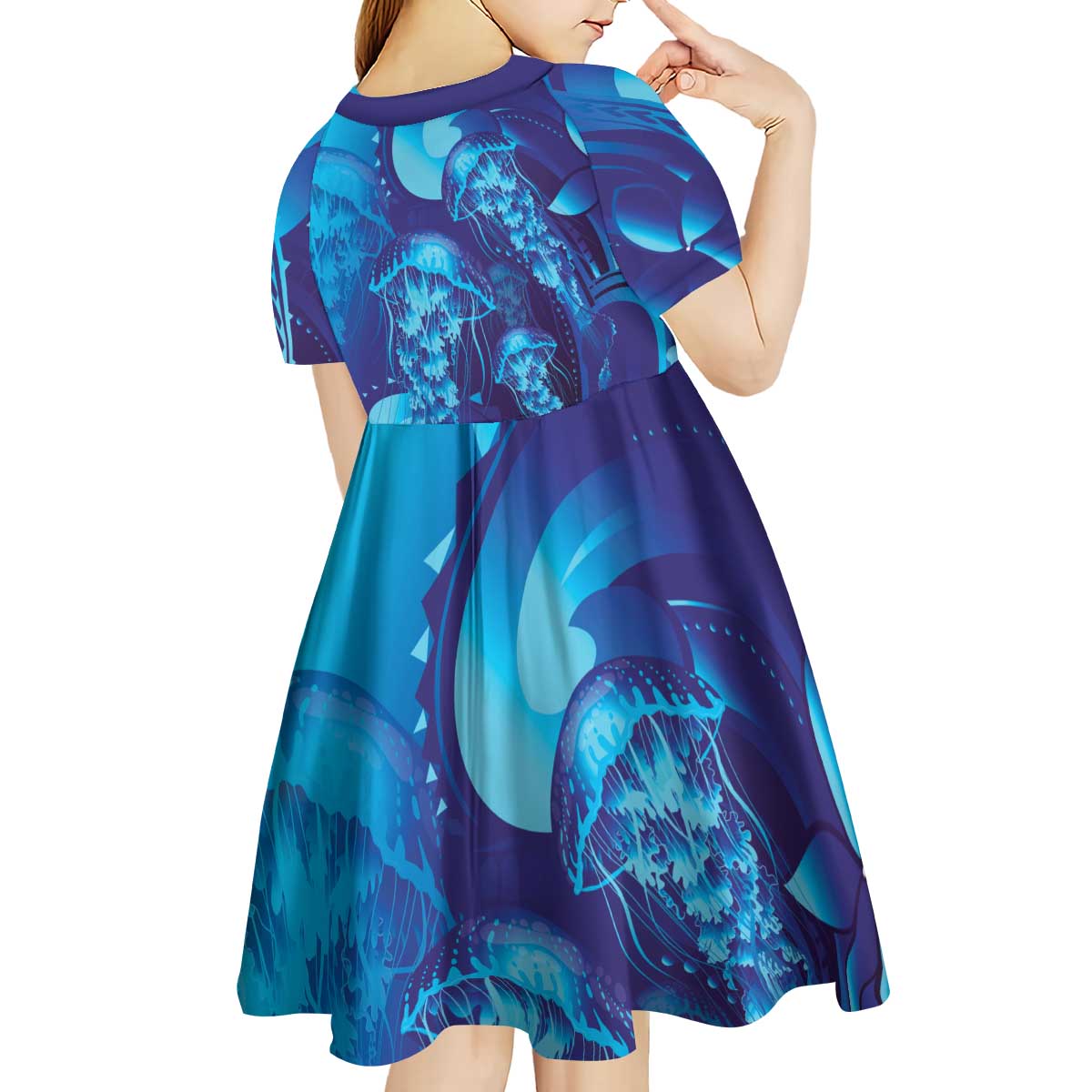 Purple Paradise Polynesia Jellyfish Kid Short Sleeve Dress Plumeria Polynesian Tattoo Glowing Vibes LT14 - Polynesian Pride