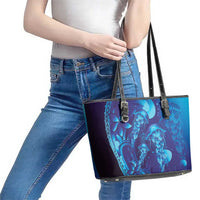 Purple Paradise Polynesia Jellyfish Leather Tote Bag Plumeria Polynesian Tattoo Glowing Vibes