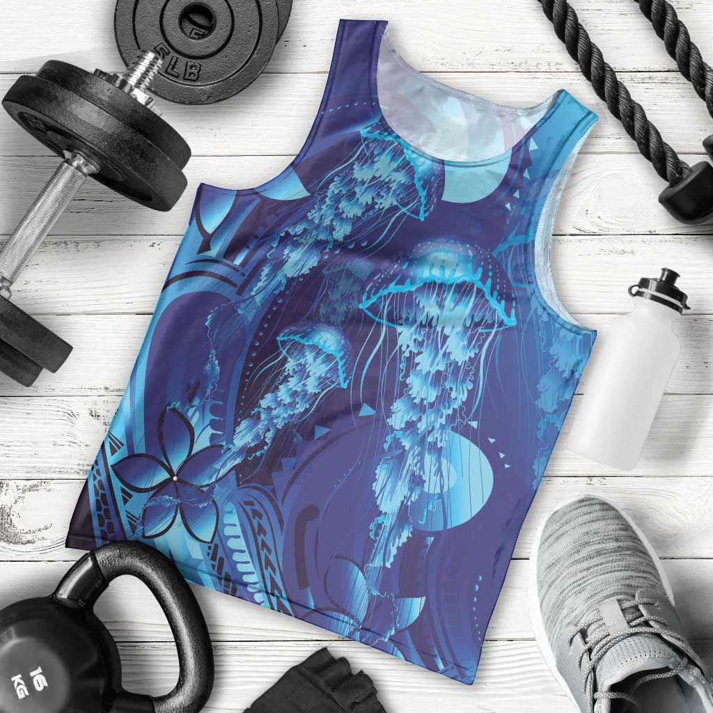 Purple Paradise Polynesia Jellyfish Men Tank Top Plumeria Polynesian Tattoo Glowing Vibes