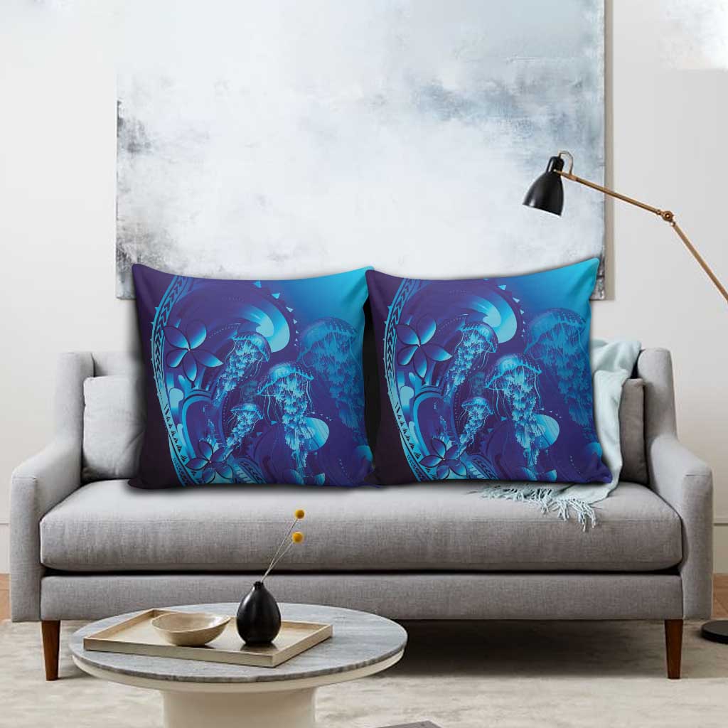 Purple Paradise Polynesia Jellyfish Pillow Cover Plumeria Polynesian Tattoo Glowing Vibes LT14 - Polynesian Pride