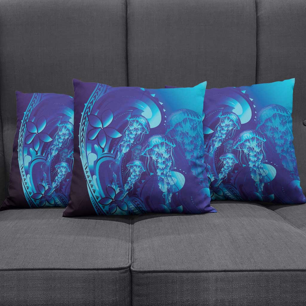 Purple Paradise Polynesia Jellyfish Pillow Cover Plumeria Polynesian Tattoo Glowing Vibes LT14 - Polynesian Pride
