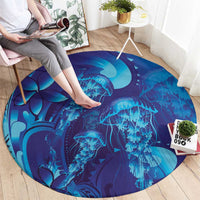 Purple Paradise Polynesia Jellyfish Round Carpet Plumeria Polynesian Tattoo Glowing Vibes