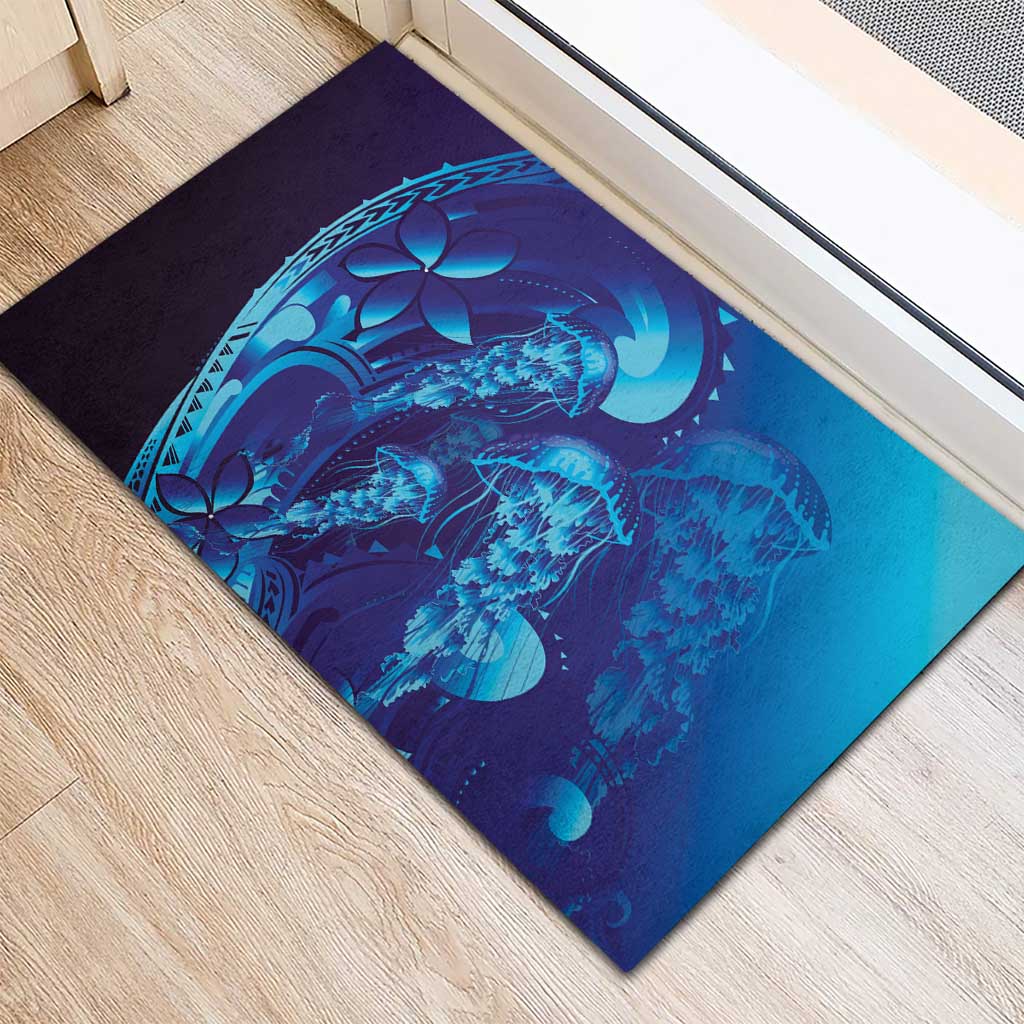 Purple Paradise Polynesia Jellyfish Rubber Doormat Plumeria Polynesian Tattoo Glowing Vibes
