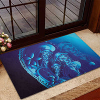 Purple Paradise Polynesia Jellyfish Rubber Doormat Plumeria Polynesian Tattoo Glowing Vibes