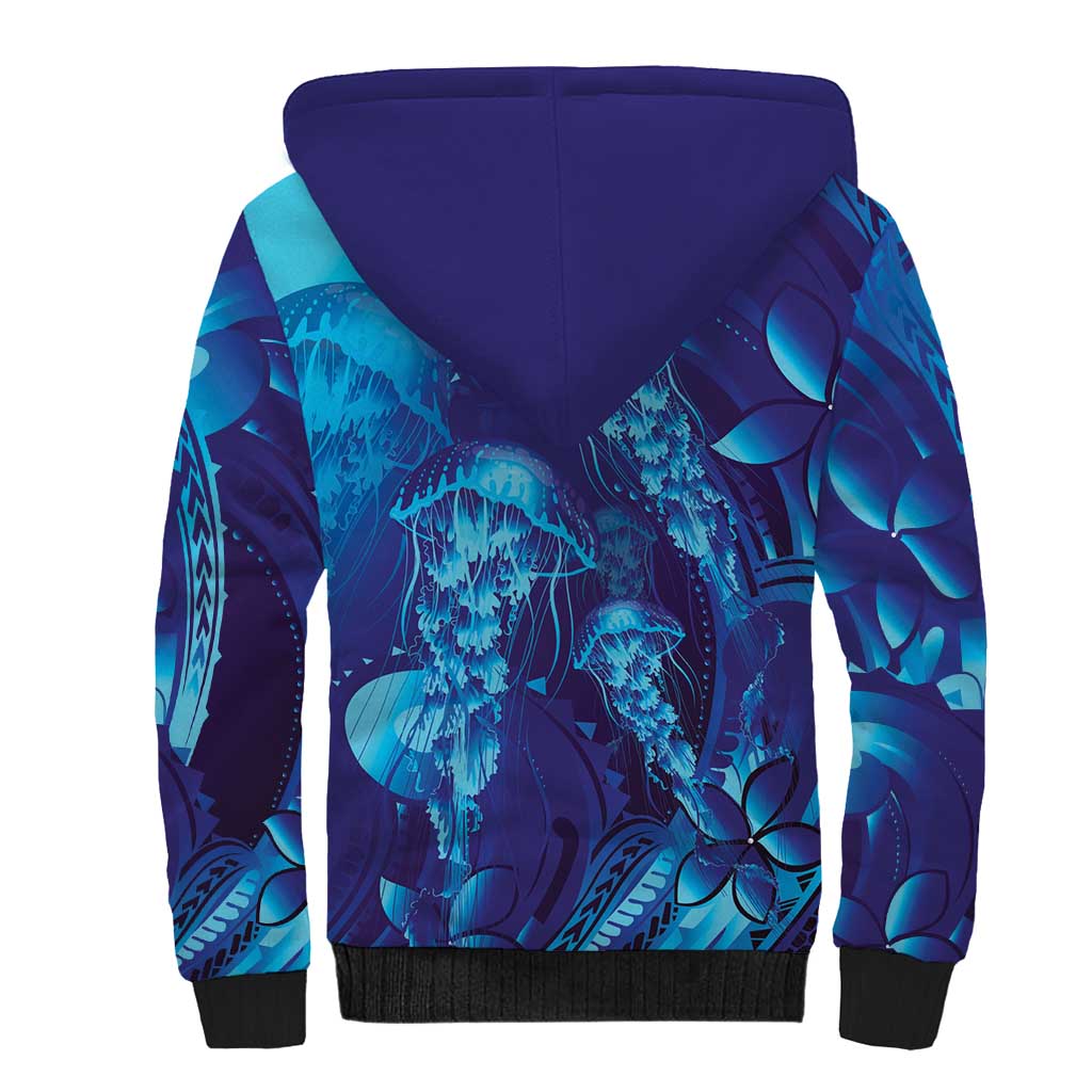 Purple Paradise Polynesia Jellyfish Sherpa Hoodie Plumeria Polynesian Tattoo Glowing Vibes LT14 - Polynesian Pride