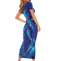 Purple Paradise Polynesia Jellyfish Short Sleeve Bodycon Dress Plumeria Polynesian Tattoo Glowing Vibes LT14 - Polynesian Pride