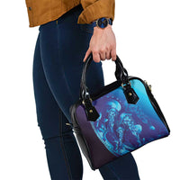 Purple Paradise Polynesia Jellyfish Shoulder Handbag Plumeria Polynesian Tattoo Glowing Vibes