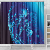 Purple Paradise Polynesia Jellyfish Shower Curtain Plumeria Polynesian Tattoo Glowing Vibes