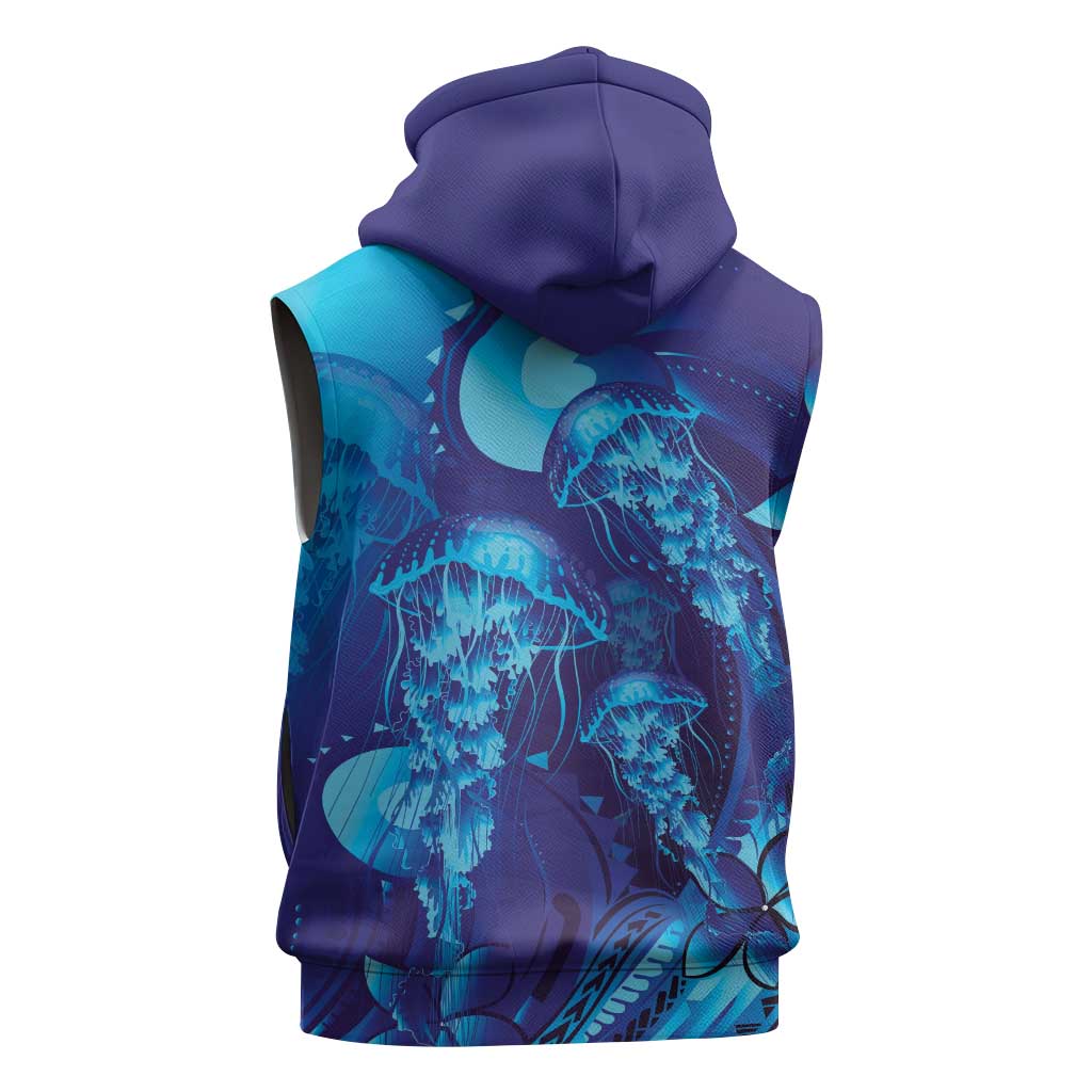 Purple Paradise Polynesia Jellyfish Sleeveless Zip Hoodie Plumeria Polynesian Tattoo Glowing Vibes LT14 - Polynesian Pride