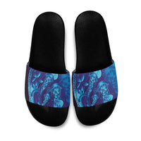 Purple Paradise Polynesia Jellyfish Slide Sandals Plumeria Polynesian Tattoo Glowing Vibes