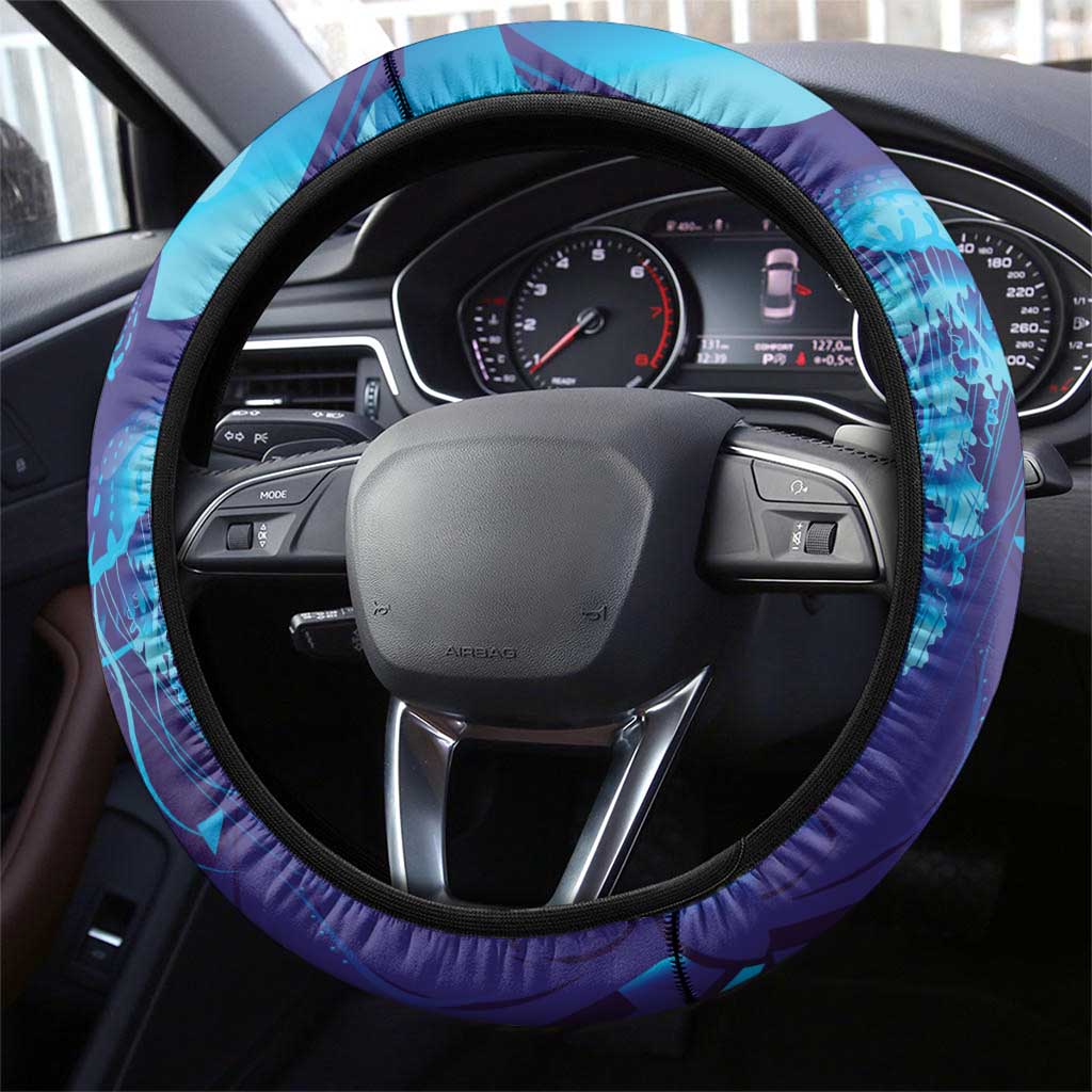 Purple Paradise Polynesia Jellyfish Steering Wheel Cover Plumeria Polynesian Tattoo Glowing Vibes