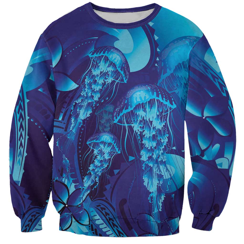 Purple Paradise Polynesia Jellyfish Sweatshirt Plumeria Polynesian Tattoo Glowing Vibes LT14 Unisex Purple - Polynesian Pride