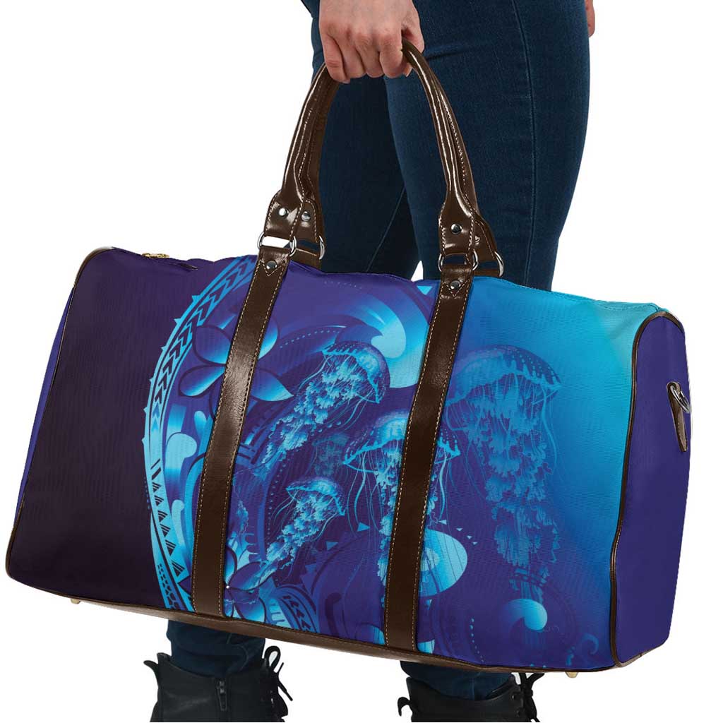 Purple Paradise Polynesia Jellyfish Travel Bag Plumeria Polynesian Tattoo Glowing Vibes
