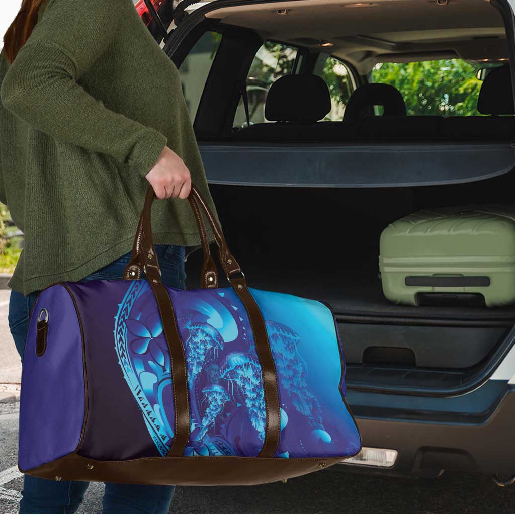 Purple Paradise Polynesia Jellyfish Travel Bag Plumeria Polynesian Tattoo Glowing Vibes