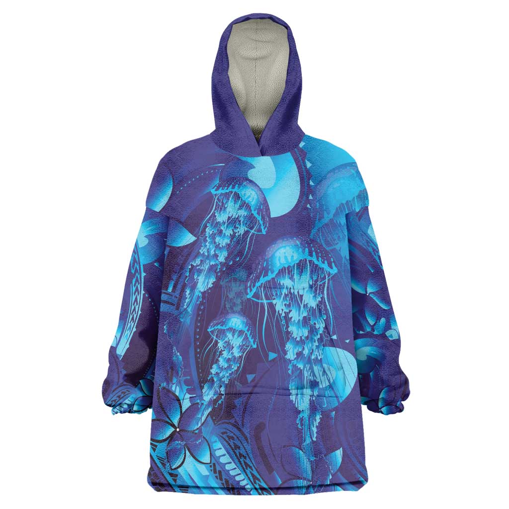 Purple Paradise Polynesia Jellyfish Wearable Blanket Hoodie Plumeria Polynesian Tattoo Glowing Vibes LT14 One Size Purple - Polynesian Pride