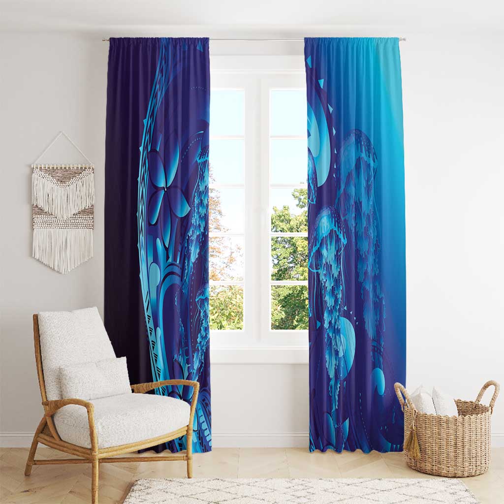 Purple Paradise Polynesia Jellyfish Window Curtain Plumeria Polynesian Tattoo Glowing Vibes