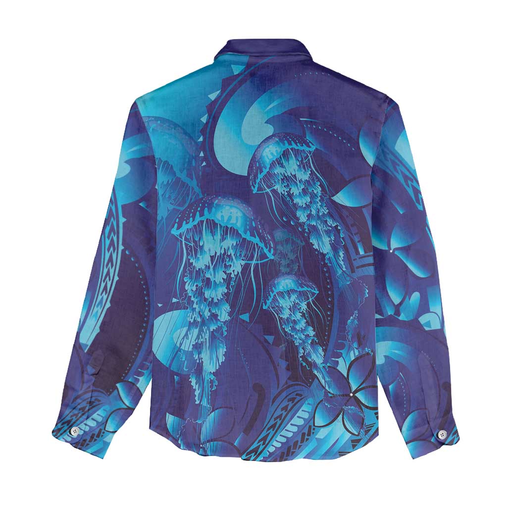 Purple Paradise Polynesia Jellyfish Women Casual Shirt Plumeria Polynesian Tattoo Glowing Vibes LT14 - Polynesian Pride