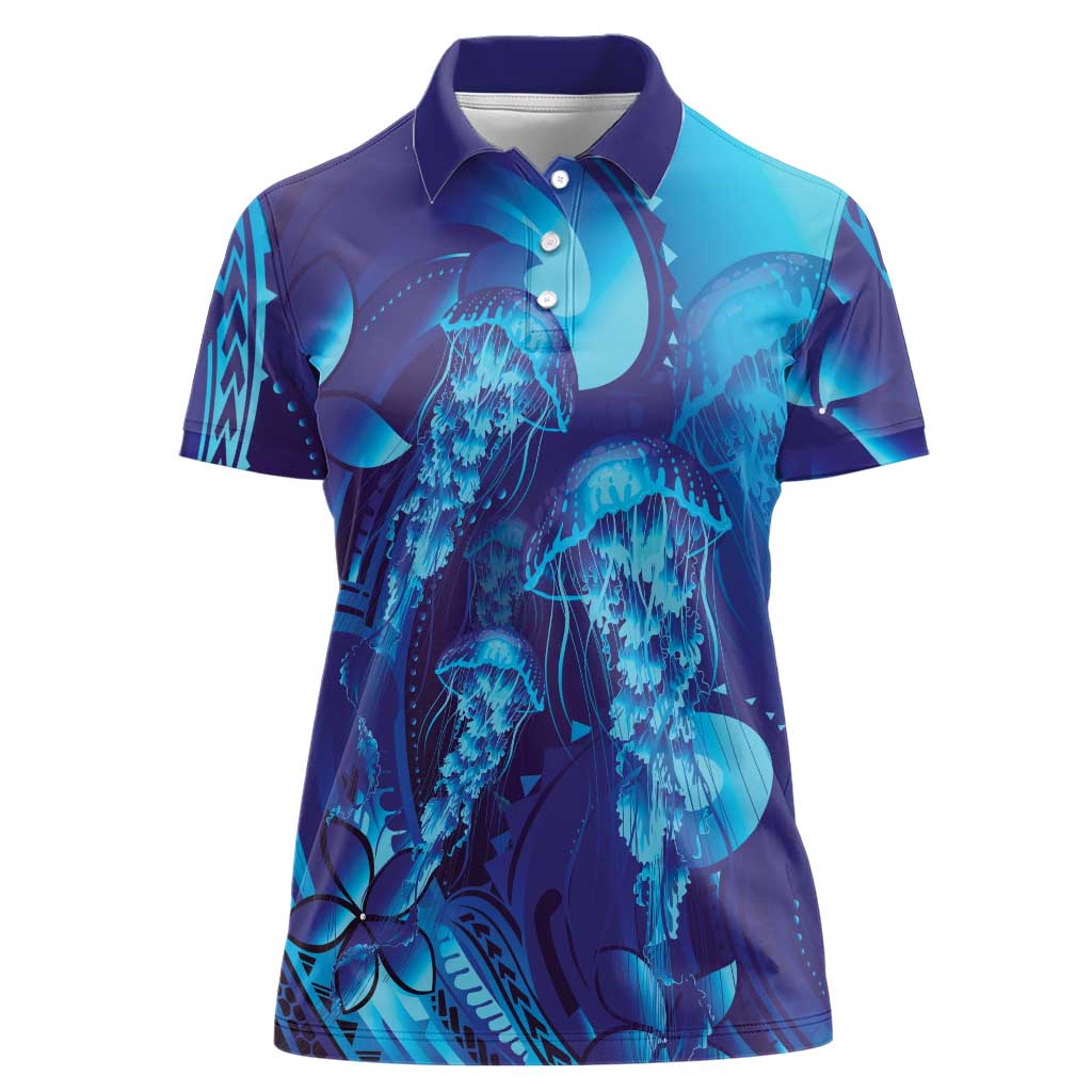 Purple Paradise Polynesia Jellyfish Women Polo Shirt Plumeria Polynesian Tattoo Glowing Vibes LT14 Female Purple - Polynesian Pride