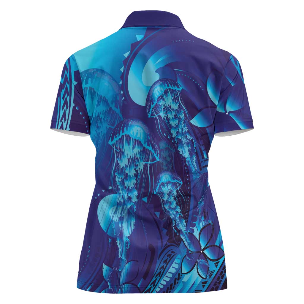 Purple Paradise Polynesia Jellyfish Women Polo Shirt Plumeria Polynesian Tattoo Glowing Vibes LT14 - Polynesian Pride
