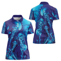 Purple Paradise Polynesia Jellyfish Women Polo Shirt Plumeria Polynesian Tattoo Glowing Vibes LT14 - Polynesian Pride