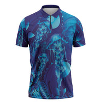 Purple Paradise Polynesia Jellyfish Zipper Polo Shirt Plumeria Polynesian Tattoo Glowing Vibes LT14 Purple - Polynesian Pride