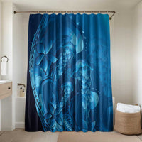 Blue Gradient Polynesia Jellyfish Bathroom Set Plumeria Polynesian Tattoo Glowing Vibes