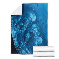Blue Gradient Polynesia Jellyfish Blanket Plumeria Polynesian Tattoo Glowing Vibes