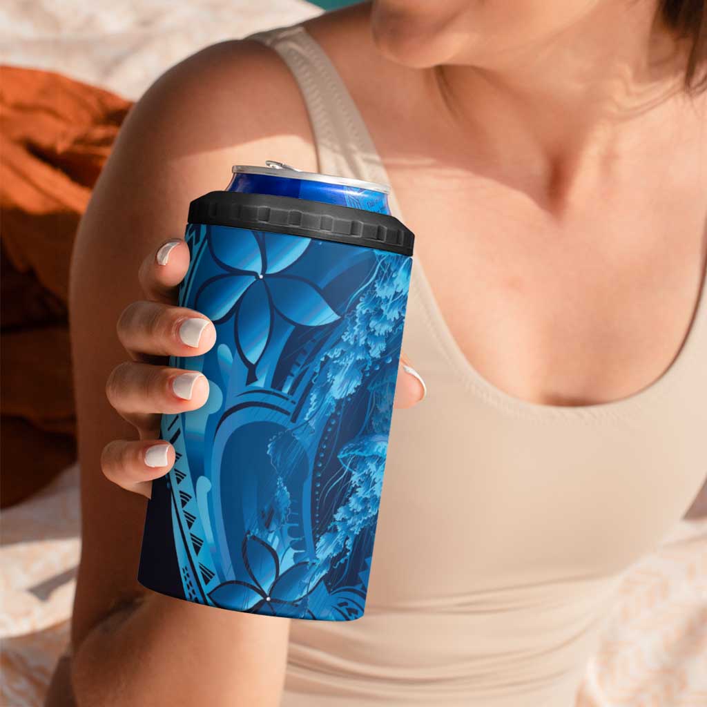 Blue Gradient Polynesia Jellyfish 4 in 1 Can Cooler Tumbler Plumeria Polynesian Tattoo Glowing Vibes LT14 - Polynesian Pride