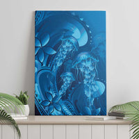Blue Gradient Polynesia Jellyfish Canvas Wall Art Plumeria Polynesian Tattoo Glowing Vibes
