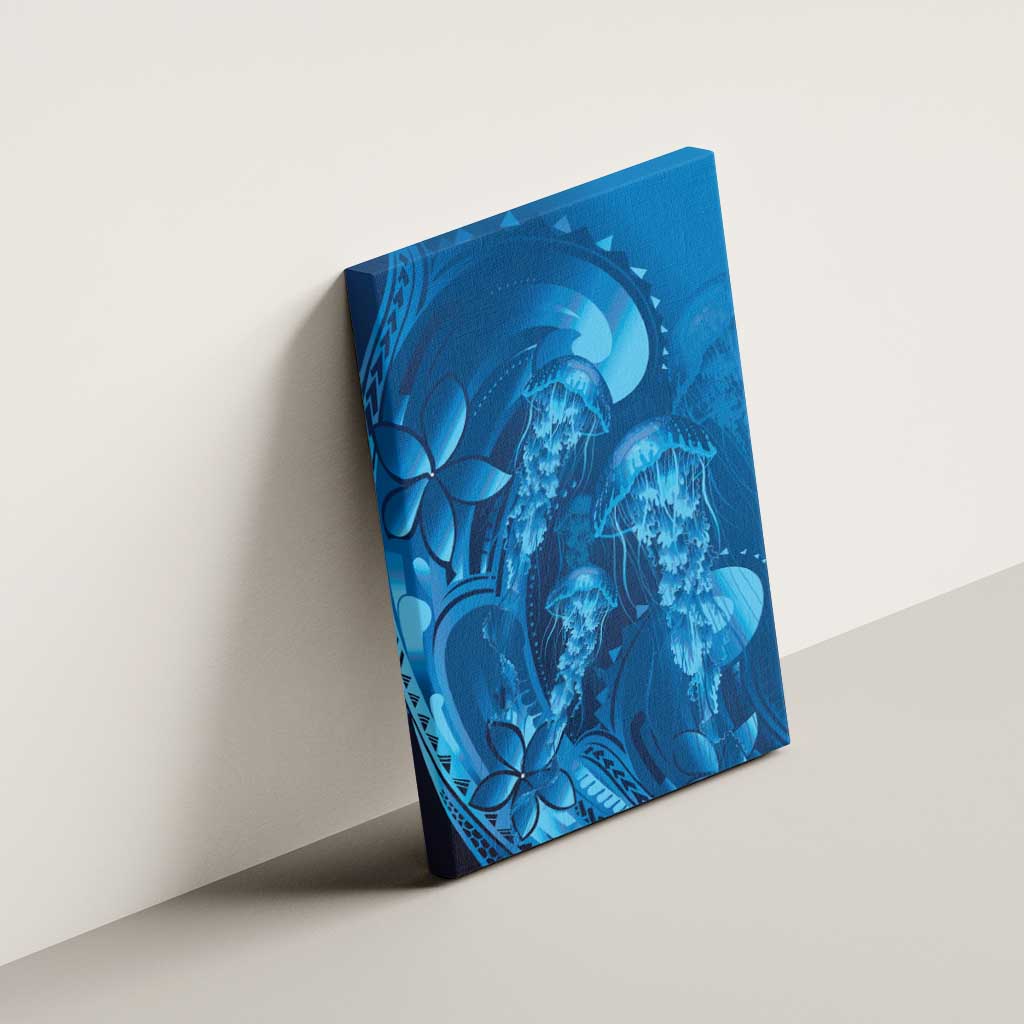 Blue Gradient Polynesia Jellyfish Canvas Wall Art Plumeria Polynesian Tattoo Glowing Vibes