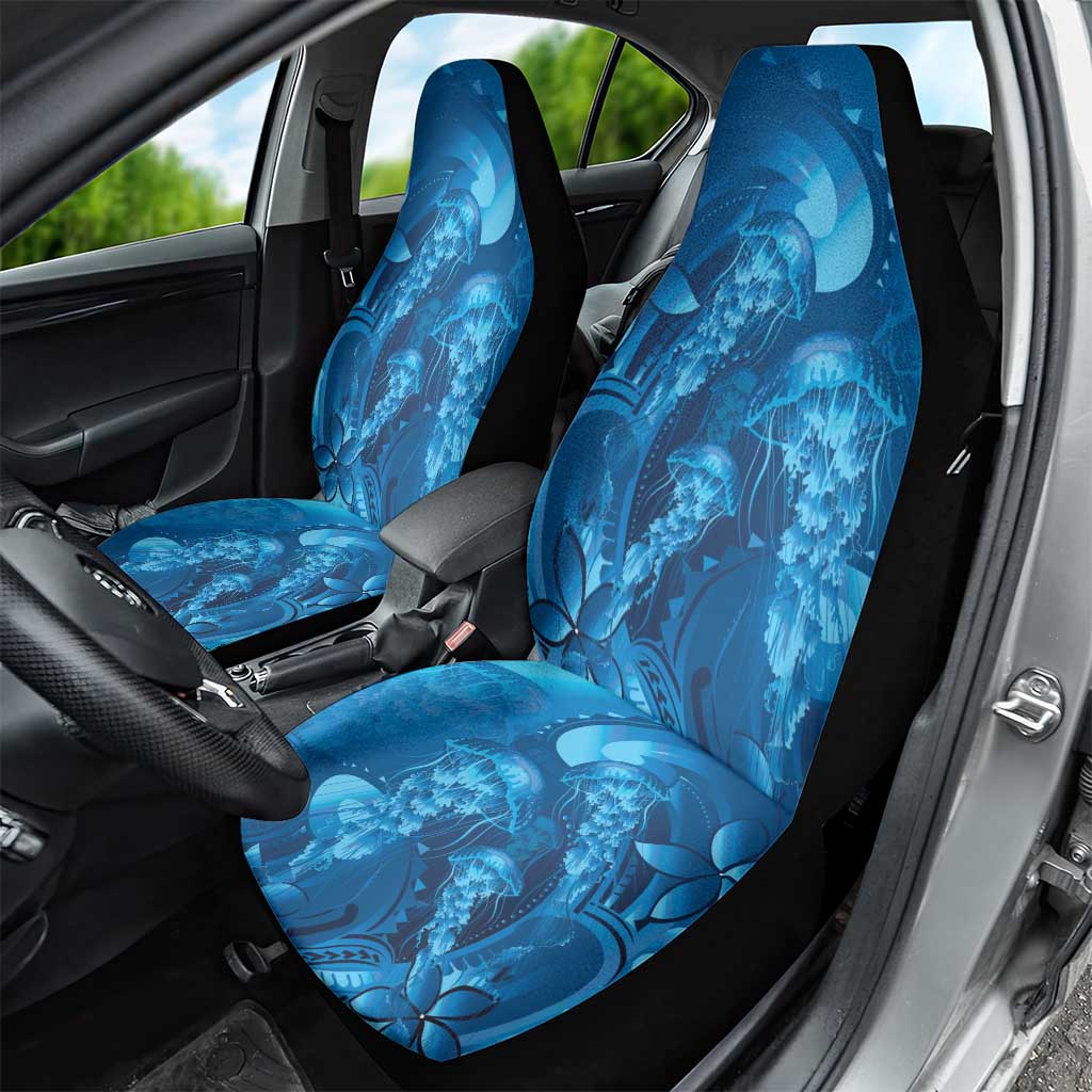 Blue Gradient Polynesia Jellyfish Car Seat Cover Plumeria Polynesian Tattoo Glowing Vibes
