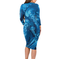 Blue Gradient Polynesia Jellyfish Family Matching Long Sleeve Bodycon Dress and Hawaiian Shirt Plumeria Polynesian Tattoo Glowing Vibes LT14 - Polynesian Pride