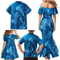 Blue Gradient Polynesia Jellyfish Family Matching Mermaid Dress and Hawaiian Shirt Plumeria Polynesian Tattoo Glowing Vibes LT14 - Polynesian Pride