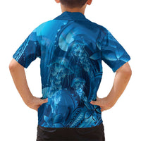 Blue Gradient Polynesia Jellyfish Family Matching Off Shoulder Maxi Dress and Hawaiian Shirt Plumeria Polynesian Tattoo Glowing Vibes LT14 - Polynesian Pride