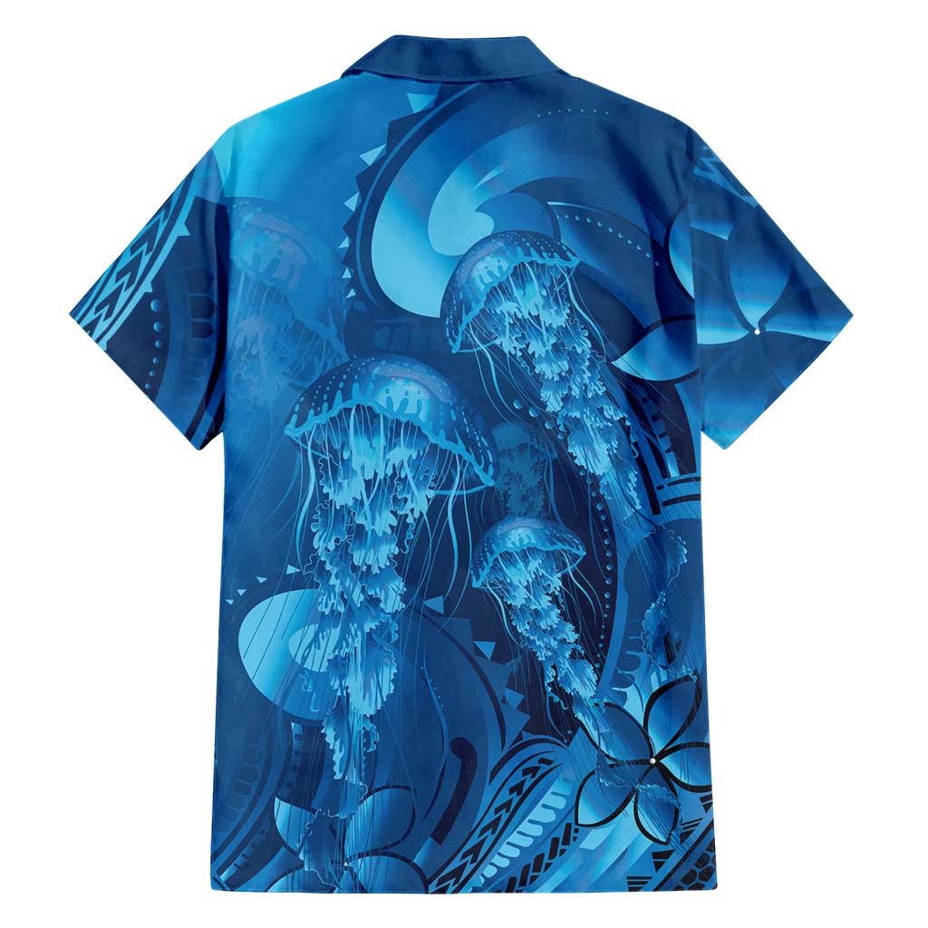 Blue Gradient Polynesia Jellyfish Family Matching Summer Maxi Dress and Hawaiian Shirt Plumeria Polynesian Tattoo Glowing Vibes LT14 - Polynesian Pride