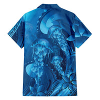 Blue Gradient Polynesia Jellyfish Family Matching Summer Maxi Dress and Hawaiian Shirt Plumeria Polynesian Tattoo Glowing Vibes LT14 - Polynesian Pride